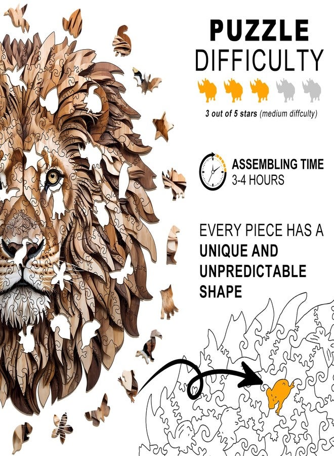 Offito Wooden Puzzles for Adults - 200 Pieces Lion Unique Shaped Wooden Jigsaw Puzzles for Adults, Medium Size 10'' x 10.5'' Adult Wood Puzzles for Family Friend Game - Image 5